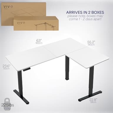 VIVO Electric Corner 63 x 55 inch L-Shaped Standing Desk, Memory Height Adjustment, White Top Black Frame, DESK-E3CTBW - Image 6