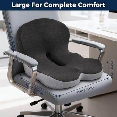 Seat Cushion, Office Chair Seat Cushions for Office Chair with L-Shaped Ergonomic Design, Memory Foam Chair Cushion for Long Sitting Office Worker(Black Gray - Image 4