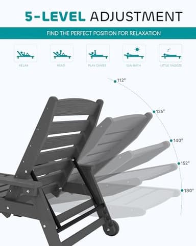 SERWALL Patio Chaise Lounge Chair Set of 8, 5 Positions Adjustable Outdoor Lounge Chair for Pool, Plastic Lounge Chair with Rolling Wheels & Cup Holder for Poolside, Deck, Slate Gray - Image 3