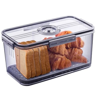 Gifhomfix Bread Box Bread Boxes for Kitchen Counter Airtight, Time Recording Bread Storage Container with Lid, Bread Keeper for Homemade Bread, Toast, Bagel, Donut and Cookies, Grey - Image 1
