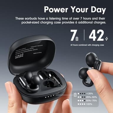 Yomdud Ultra Open Ear Earbuds Bluetooth 5.4,Wireless Clip On Earbuds Sound Quality Clear,Lightweight and Comfortable Design,Stable Fit,42 Hours of Play Time Black - Image 3