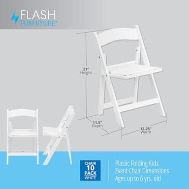 Flash Furniture Hercules Series Kids Padded Folding Chairs for Children, Children's Event Seats with 264-lb. Static Weight Capacity, Set of 10, White - Image 3