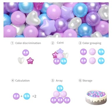 GOGOSO Ball Pit Balls,Plastics Balls for Ball Pit, Stars Hearts Shape for PastelBall for Toddlers Kids Pearl Pink+Blue+Purple+White,200pcs - Image 2