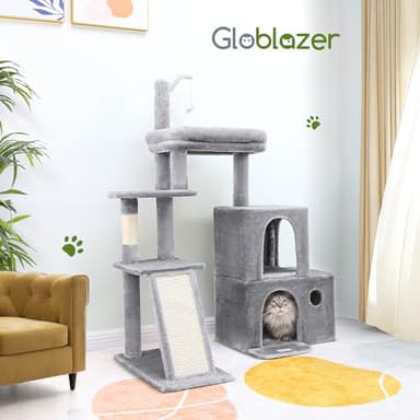 Globlazer Cat Tower for Indoor Adult Cats, 50-inch Heavy Duty Cat Tree for Big Cats, Cat Tree House with Extra-Large Padded Platform, Sisal Scratching Board, 2 Large Condos, F50, Light Grey - Image 8