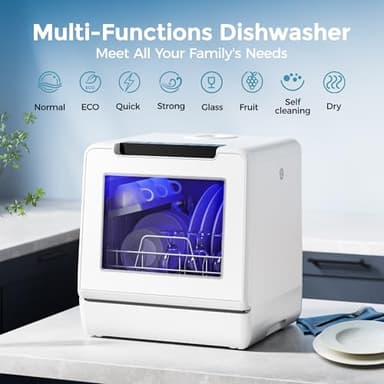 EUHOMY Countertop Dishwasher Portable, 8 Programs Mini Dishwasher with 5L Built-in Water Tank and Inlet hose, No Hookup Needed, Dishwasher with Self Clean/Baby Care/Air Dry, for Apartments, RVs, White - Image 2