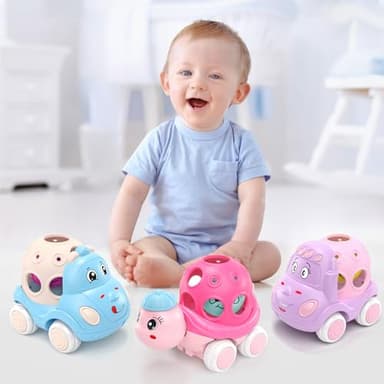 BeAndge Baby Girl Toys Gifts for 1 2 Year Old Girls, Pink Cars for Babies 6-12 12-18 Months, Push and Go Trucks for Toddlers, Soft Rattle and Roll Toys for One & 1+ Infants First Birthday Gift - Image 2
