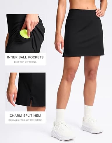 SANTINY 16" Skorts for Women with 2 Pockets High Waisted A Line Pickleball Golf Skort Casual Athletic Tennis Skirt (Black_M) - Image 3