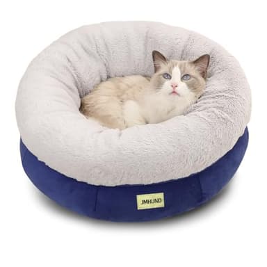 JMHUND Cat Bed for Indoor Cats,Round Cat Bed for Small Pets,Washable Pet Bed with Non-Skid Bottom,Pet Bed for Puppy and Kitty,19 Inches,Navy - Image 1