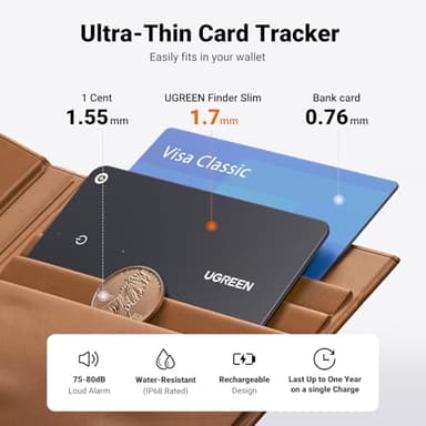 UGREEN FineTrack Slim Smart Finder Compatible with Apple Find My (iOS Only), 1.7mm Ultra-Slim Wallet Finder, IP68 Waterproof Rechargeable Bluetooth Tracker Card for Wallet, Key, Luggage Tags - Image 2