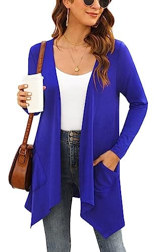 Veryoung Lightweight Cardigans for Women Long Sleeve Soft Open Front Cardigan with Pockets,Royal Blue,Large - Image 2