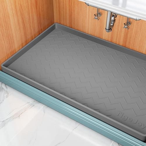 TigeJoy Under Sink Mat for Kitchen Cabinet 34" x 22", Upgraded Thick Silicone Waterproof Protector with Raised Edge, Anti-Leak Shelf Liner for Bathroom Tray Sink Organizers and Storage - Image 1