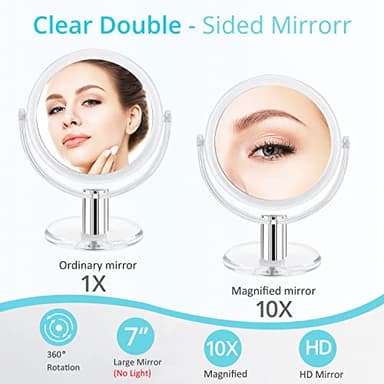 Fabuday Magnifying Makeup Mirror Double Sided 7 Inch Tabletop Mirror with 1X & 10X Magnification, Magnified Desk Mirror for Makeup, Cosmetic Vanity Mirror with Stand and 360° Rotation, Acrylic - Image 2