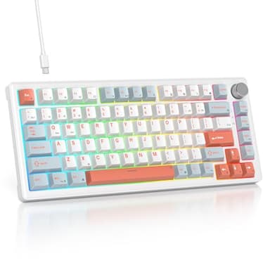 SbocKeeb 75% Mechanical Keyboard Gasket with Knob, Custom Wired Creamy Gaming Keyboard TKL 75 Percent Hot Swappable RGB Backlit, Pre-lubed Switch for Win/MAC PC Laptop（Salmon/White） - Image 1