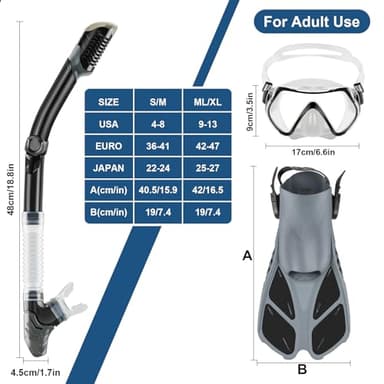 ZEEPORTE Mask Fin Snorkel Set with Adult Snorkeling Gear, Panoramic View Diving Mask, Trek Fin, Dry Top Snorkel +Travel Bags, Snorkel for Lap Swimming - Image 6