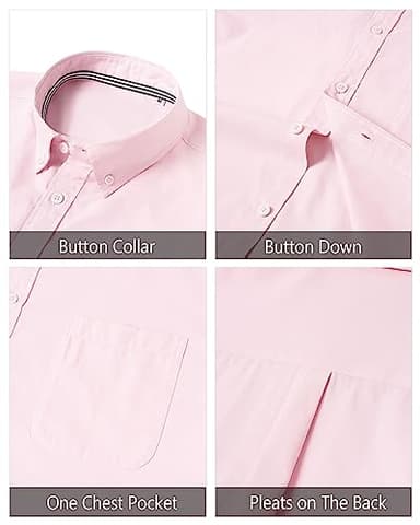 J.VER Mens Oxford Dress Shirts Regular Fit Long Sleeve Button Down Collar Shirt with Pocket Light Pink X-Large - Image 4