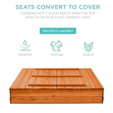 Best Choice Products Kids' Outdoor Wooden Sandbox Large, Cedar Wood with Foldable Bench Seats and Sand Protection, Bottom Liner Included - Brown - Image 3