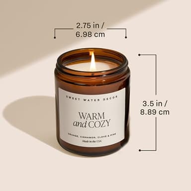 Sweet Water Decor Hello Fall Soy Candles - Fall Candle with Hot Cider, Cinnamon, Cloves, and Nutmeg Scent for Home - Soy Candle with 40 Hours Burn Time - 9Oz Black Lid Amber Jar Candles Fall Scents - Image 7