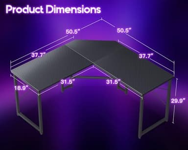 Casaottima 51 Inch L Shaped Gaming Desk, Corner Table Sturdy Workstation for Home Office, Writing, Gaming, Computer Desk for Small Space, Easy Assembly, Carbon Fiber Surface, Classic Black - Image 3