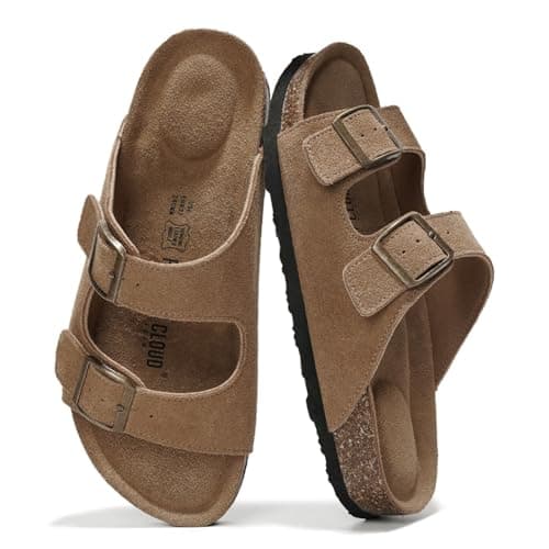 Project Cloud Genuine Leather Flat Sandals Women 2025 Beach Essentials Womens Sandals Memory Foam Vacation Essentials Slides for Women Footwear (Venita, Chestnut, 7) - Image 1