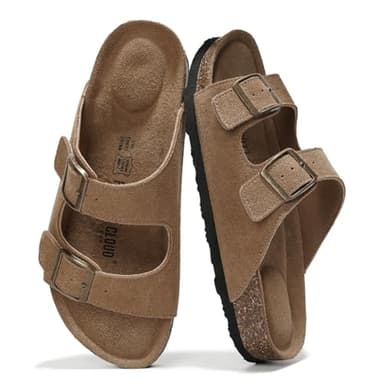 Project Cloud Genuine Leather Flat Sandals Women 2025 Beach Essentials Womens Sandals Memory Foam Vacation Essentials Slides for Women Footwear (Venita, Chestnut, 7) - Image 1