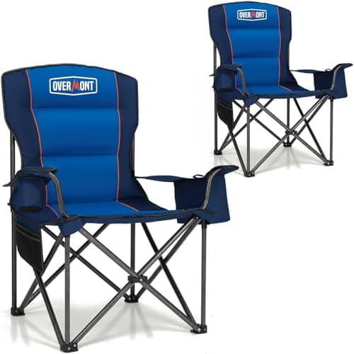 Overmont Oversized Folding Camping Chair 2Pack - 450lbs Support with Padded Cushion Cooler Pockets - Heavy Duty Collapsible Chairs for Sports Garden Beach Fishing Blue 2pk - Image 1