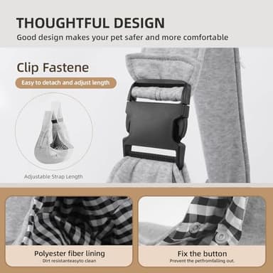 Adjustable Dog Carrier Sling - Hand-Free Dog Carriers for Small Dogs and Cats, Puppy Sling Carrier with Zipper Purse Pocket, Travel Safety Harness, Puppy Essentials (Gray) - Image 4