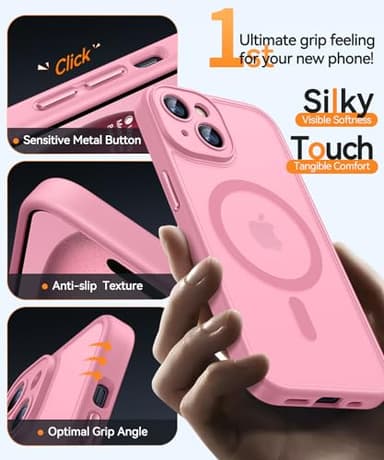 CANSHN Magnetic for iPhone 15 Case, Upgraded [Full Camera Protection] [Compatible with Magsafe] [Translucent Matte] Shockproof Protective Phone Case for iPhone 15 6.1" - Pink - Image 5