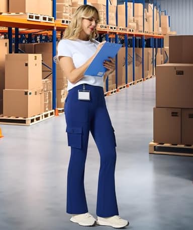 Yoga Flare Leggings for Women High Waisted Yoga Casual Pants Workout Leggings Cargo with 6 Pockets Bootcut Pants,Royal Blue XL - Image 5