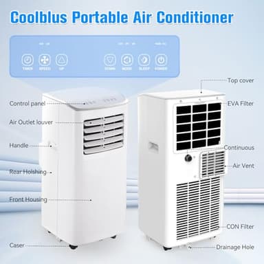 8500 BTU Portable Air Conditioners Cool Up to 360 Sq.Ft,3-in-1 AC Unit with Remote Control/LED Display/Installation Kits & Screwdriver/24Hrs Timer for Home/Office,White - Image 3