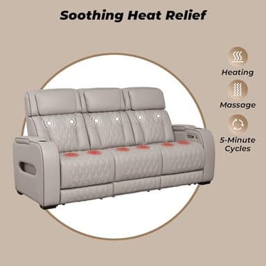 Signature Design by Ashley Boyington Contemporary Leather Match Power Reclining Sofa with USB Charging Ports, LED Lights and Adjustable Headrest, Light Gray - Image 15