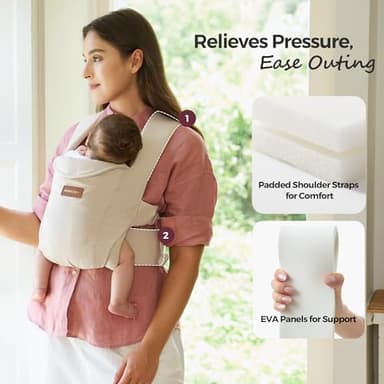 Momcozy Newborn Carrier WeeSnug- Lightweight and Cozy Comfort for 7-25 lbs, Ergonomic Cross-Back Support, Effortless to Put On, Hands-Free Baby Carrier with Lumbar Support, Khaki - Image 7