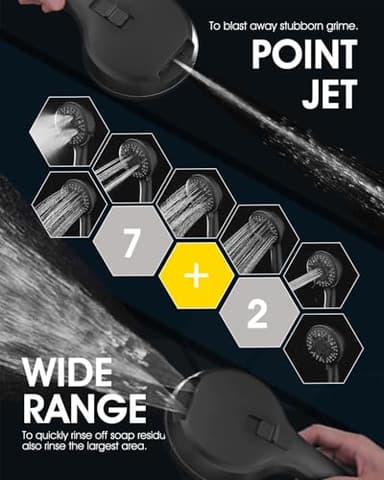 PDPBATH Rainfall Shower Head with Handheld Spray Combo, All Metal 12 Inch High Pressure Rain Showerhead with 16" Adjustable Curved Arm Build-in 3-way Diverter, Matte Black - Image 5