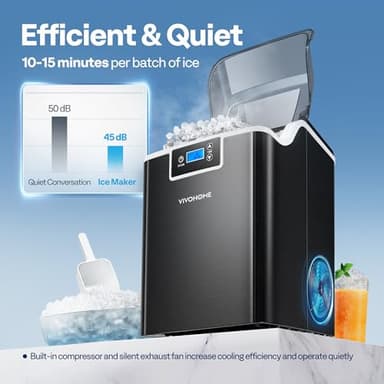VIVOHOME Nugget Ice Maker Countertop, Portable Pebble Ice Maker Machine with 44lbs/Day, Soft Chewable Pellet Ice Machine with Self-Cleaning, Scoop, 10 Ice Bags, for Home Kitchen, Party, RV, Camping - Image 4