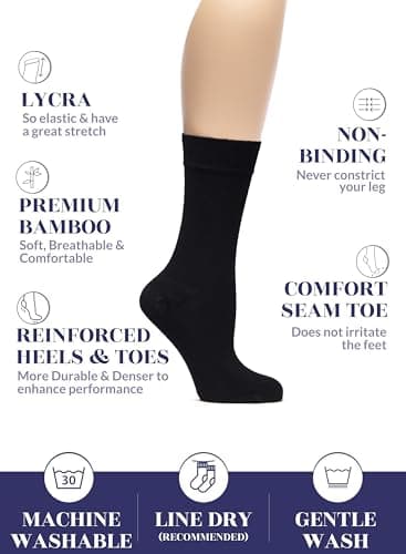 Hugh Ugoli Womens Rayon derived from Bamboo Dress Socks, Crew Soft Thin Calf Socks for Business, Trouser & Casual, Black, 3 Pairs, Shoe Size: 6-9 - Image 2