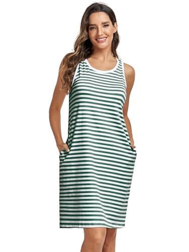 VintageClothing Womens Casual Summer Dress 2025 Loose Tank Striped T-Shirt Dresses Sleeveless Sundress with Pockets, XL - Image 1