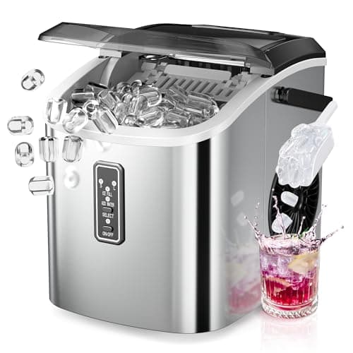 EUHOMY Ice Maker Countertop, 9 Cubes Ready in 6 Mins, 26lbs/24H, Self-Cleaning, Portable Ice Maker Machine with Carry Handle, Basket and Scoop, 2 Sizes of Bullet Ice for Home, Kitchen, Office - Image 1
