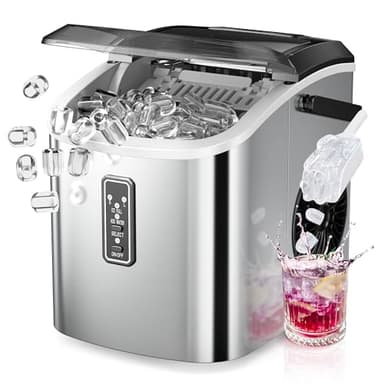 EUHOMY Ice Maker Countertop, 9 Cubes Ready in 6 Mins, 26lbs/24H, Self-Cleaning, Portable Ice Maker Machine with Carry Handle, Basket and Scoop, 2 Sizes of Bullet Ice for Home, Kitchen, Office - Image 1