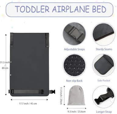 Airplane Bed for Toddler with Blanket, Airplane Seat Extender for Kids, Baby Airplane Travel Essentials, Grey - Image 3