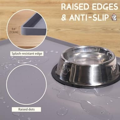 MateeyLife Silicone Cat & Dog Food Mat for Floors Waterproof, Anti-Slip Dog Bowl Mats for Food and Water, Pet Feeding Mats with Lip to Prevent Spills, Pet Placemat for Messy Drinkers to Protect Floors - Image 3