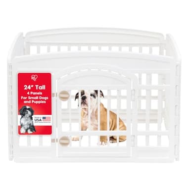 IRIS USA 24" 4-Panel Dog Playpen with Door, 35 x 35 x 24, Puppy Playpen, Dog Play Pen Indoors, Pet Fence, Puppies/Small Dogs, White - Image 1