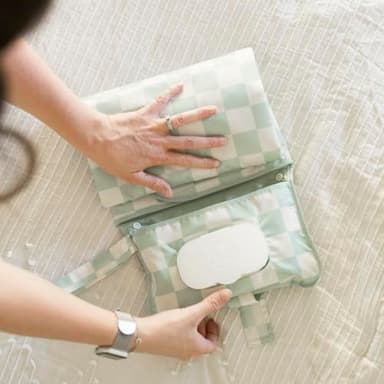 Tiny Twinkle Portable Diaper Changing Pad-Foldable Waterproof Changing Mat&Portable Changing Pad for Travel,Baby Changing Station with Smart Wipes Pocket&Storage (Sage Checkers) - Image 8