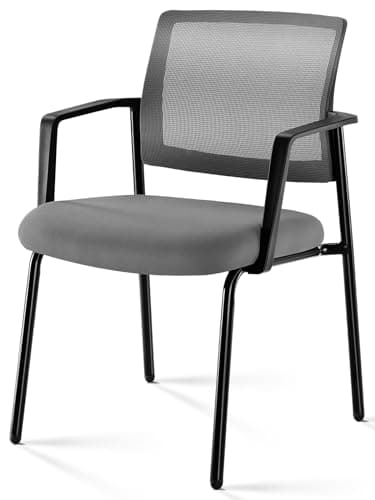 Sweetcrispy Mesh Back Stacking Arm Chairs 1 Pack, Upholstered Fabric Stacking Chairs, Sturdy Metal Stacking Chairs, Easy to Use and Store, Outdoor and Indoor, for Home, Office, Party, Comfy, Grey - Image 1