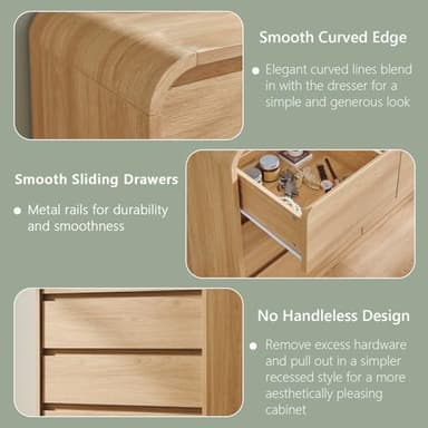 Aitjunz Modern 5 Drawers Dresser for Bedroom, 45" Tall Dressers & Chests of Drawers w/Curved Profile Design, Wood Mid Century Vertical Dresser w/Natural Texture for Bedroom, Living Room, Natural Oak - Image 5