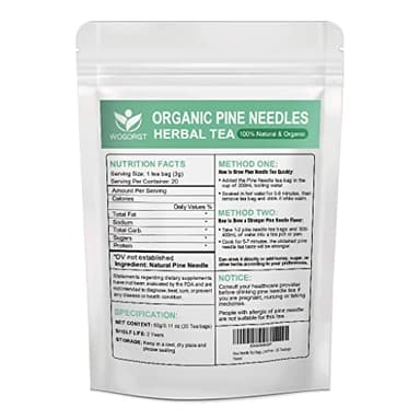 Pine Needle Tea Bags - Organic Dried Pine Needle Herbal Tea for Immune Support & Antioxidant, Caffeine Free, Natural Suramin, 20 Tea bags - Image 2
