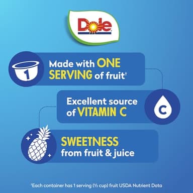 Dole Fruit Bowls Pineapple Tidbits in 100% Juice Snacks, 4oz 36 Total Cups, Gluten & Dairy Free, Bulk Lunch Snacks for Kids & Adults - Image 3