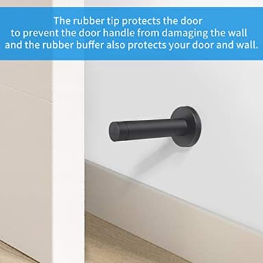 DOKU 10Pcs Door Stop, 3.5 Inch Heavy Duty 304 Stainless Steel Door Stopper with Rubber Tips Bumper, Wall Mounted Door Holder Protection Sound Dampening, Matte Black - Image 3