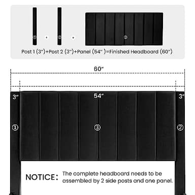 SHA CERLIN Queen Bed Frame/Velvet Upholstered Platform Bed Frame with Headboard/Strong Wood Slats Support/Mattress Foundation/No Box Spring Needed - Black - Image 8