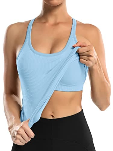 ATTRACO Workout Tank Tops with Built in Bra for Women Racerback Sports Tanks Light Blue XL - Image 3