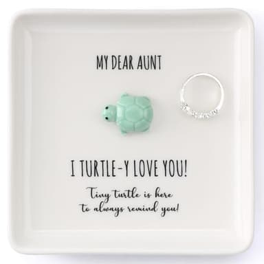 HOME SMILE Turtle Jewelry Dish Tray-Aunt Auntie Gifts from Niece Nephew,Mothers Day Birthday Gifts for Aunt Auntie Gift Ideas,I Turtley Love You Gifts - Image 1