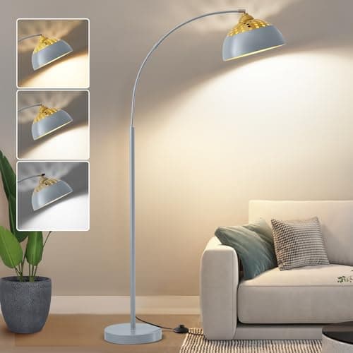 Arc Floor Lamps for Living Room, 71" Standing Lamp with Adjustable Lamp Head, Silver Metal Tall Lamps with Foot Switch, Arched Reading Light for Bedroom, Office, 9W 3 Color Temperatures Bulb Included - Image 1